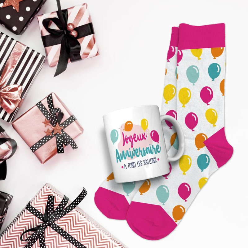 COFFRET MUG CHAUSSETTES ANNIVERSAIRE