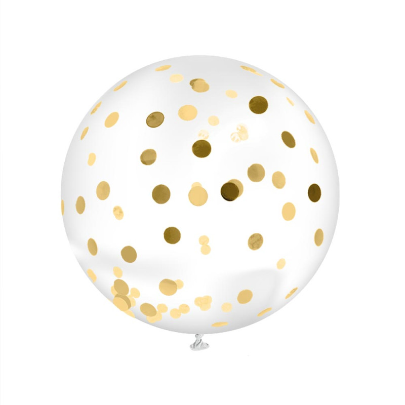 Ballon Géant Transparent 1m avec Confettis Doré