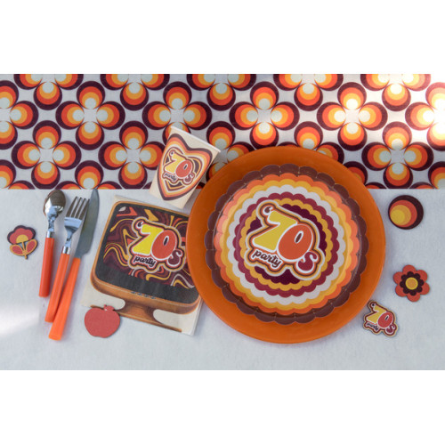 10 ASSIETTES 70&#039;S ORANGE