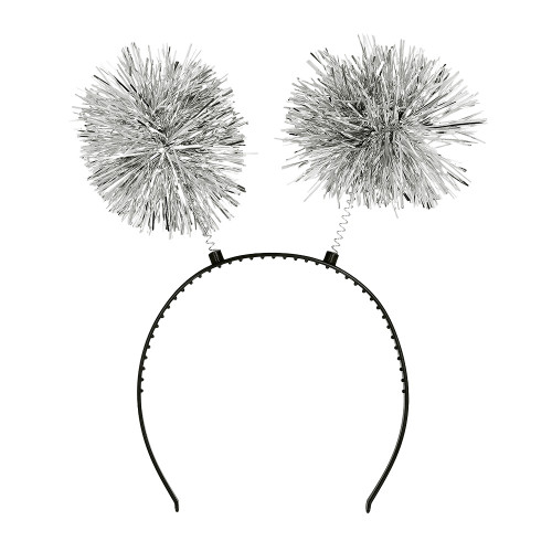 DIADÈME TINSEL POMPONS ARGENT