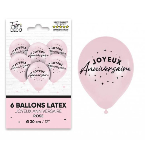 6 BALLONS ANNIVERSAIRE ROSE