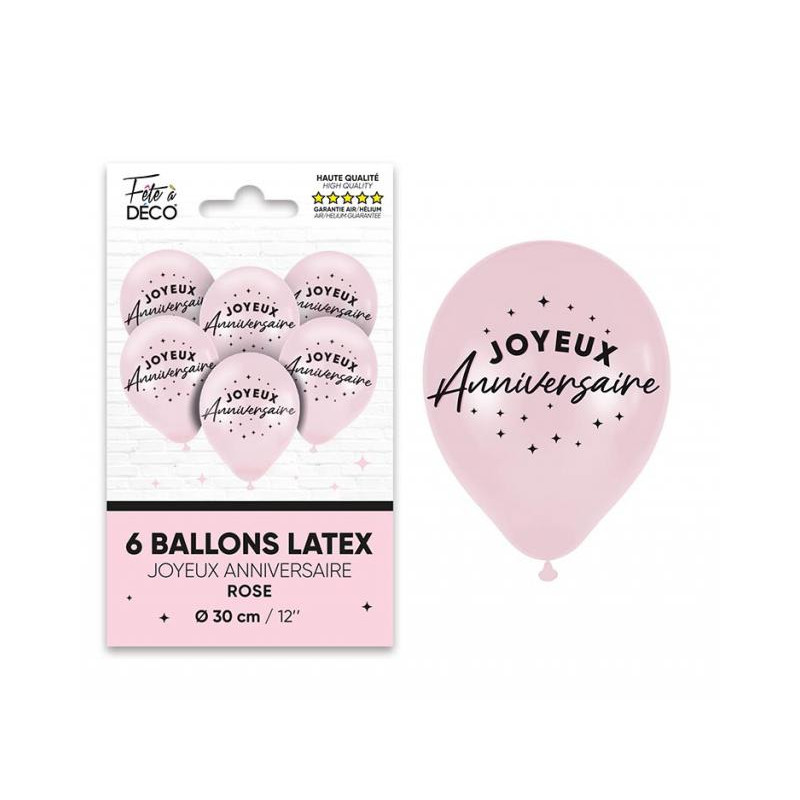 6 BALLONS ANNIVERSAIRE ROSE