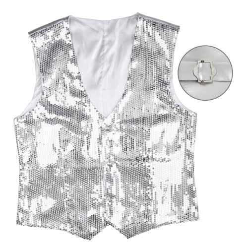 GILET EN PAILLETTES ARGENT XL