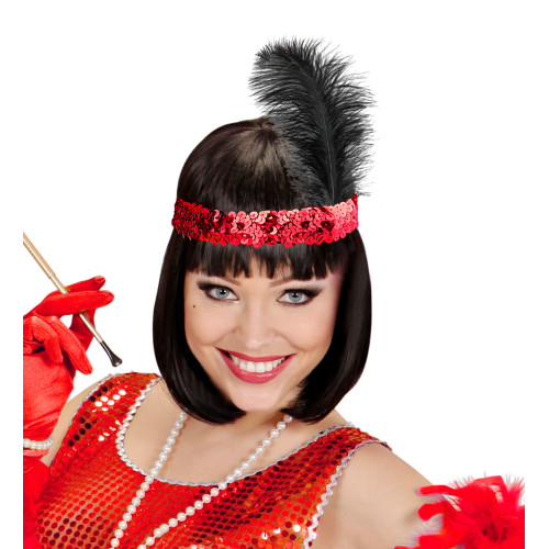 BANDEAU PAILLETTES ROUGE PLUMES