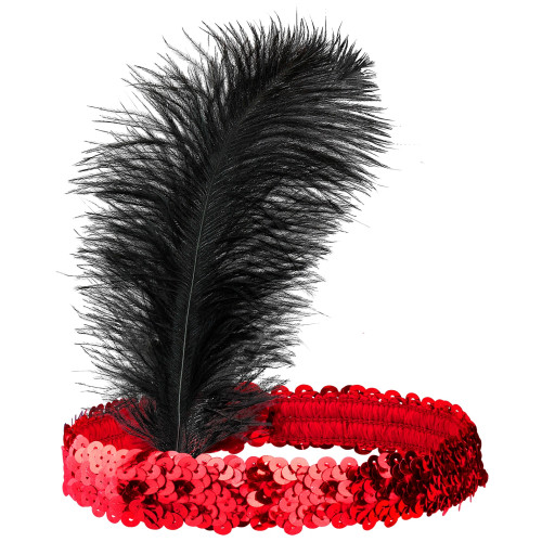 BANDEAU PAILLETTES ROUGE PLUMES