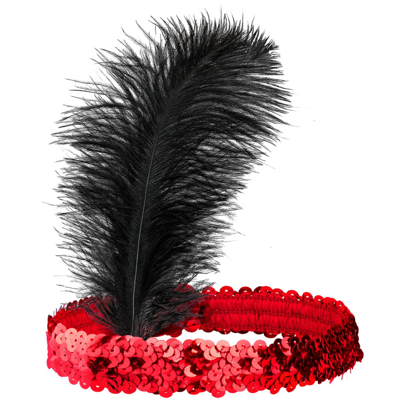 BANDEAU PAILLETTES ROUGE PLUMES