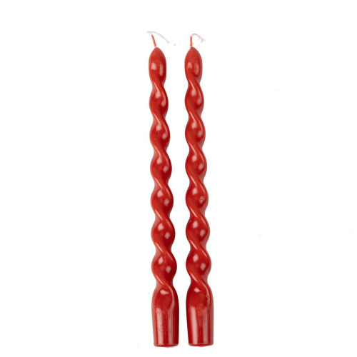 2 BOUGIES FLAMBEAU TORSADÉES ROUGE