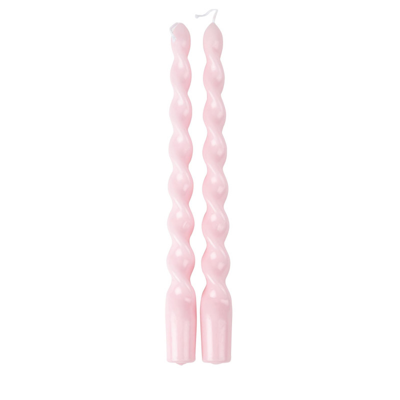 2 BOUGIES FLAMBEAU TORSADÉES ROSE POUDRE