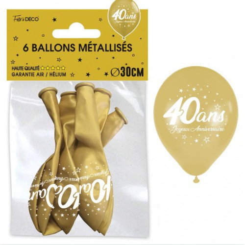 6 BALLONS METAL OR 40 ANS