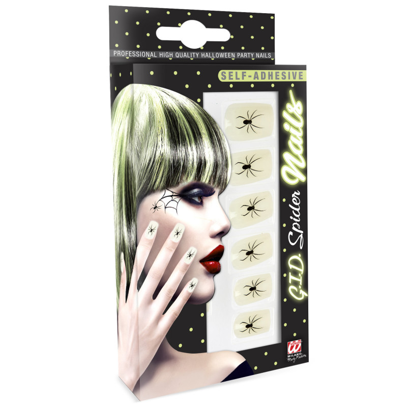 SET DE 12 ONGLES ARAIGNEE AUTO-ADHESIFS ET PHOSPHORESCENTS